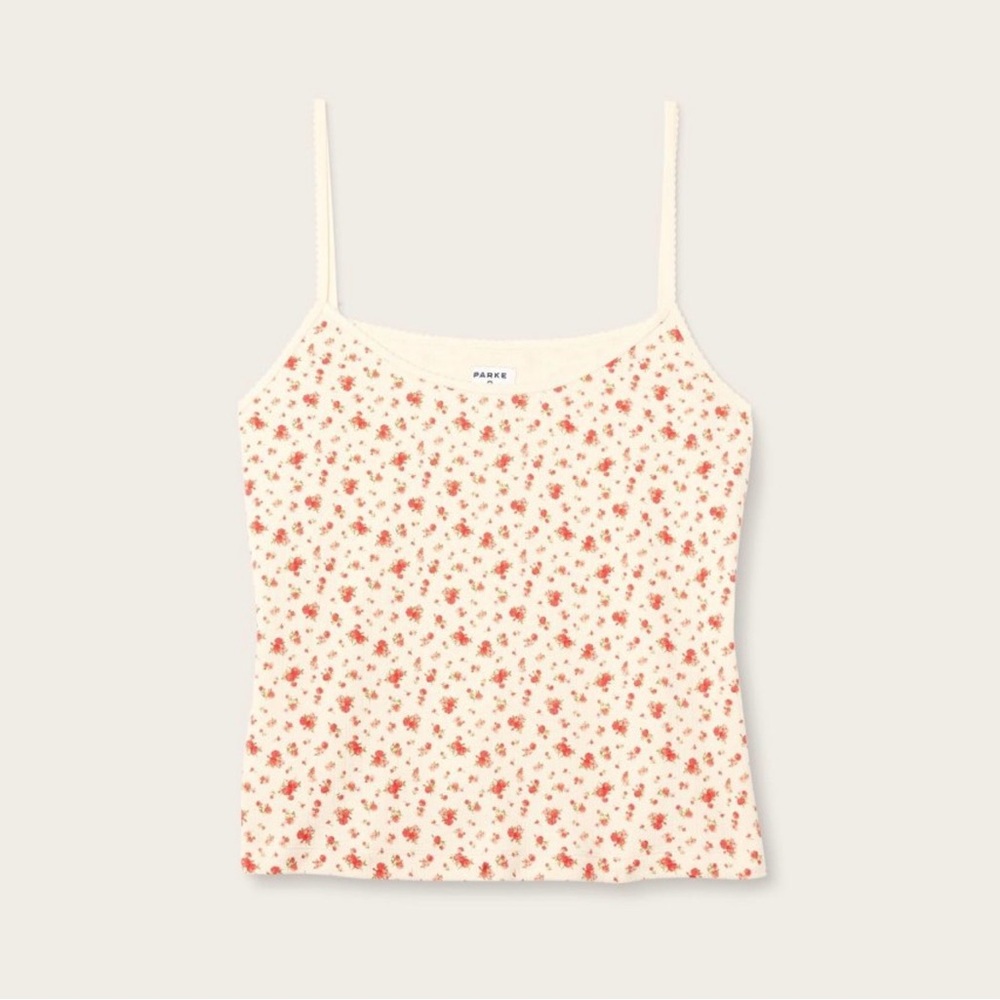 PARKE X Target Cream Floral Ribbed Cami with Red Print